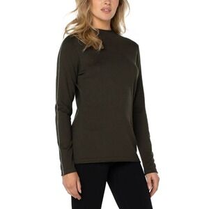 Liverpool Mock Neck Rolled Hem Long Sleeve Sweater Women Small Black Stripe Trim